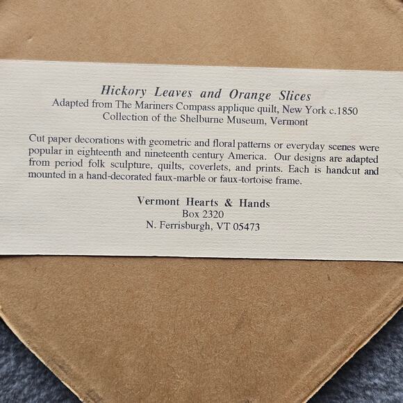 Cut paper art based on "Hickory Leaves and Orange Slices" Quilt Pattern Vermont - Picture 4 of 4